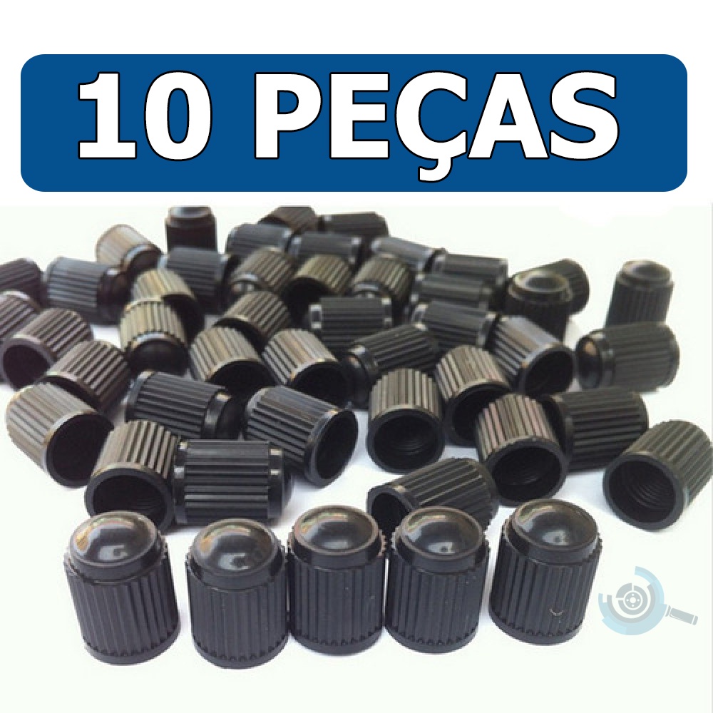 Kit 10 Tampinhas de Plástico Pretas Para Bico Pneu Carro ou Moto ...