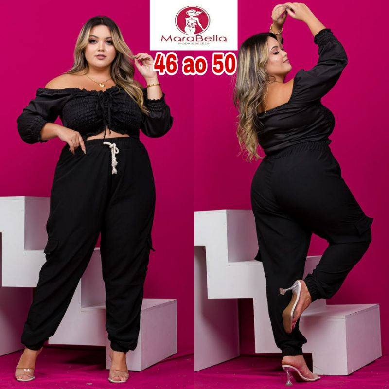 Conjunto Blusão e Calça Jogging em Moletom Plus Size