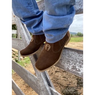 Botina Masculina Bordado Mangalarga Cavalos Rodeio Country Trabalho Couro + Oferta