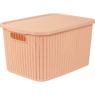 Caixa de Plástico Retangular Organizadora 19 L com Tampa e Pegador Trama Vinho Malbec-Rosa Pastel