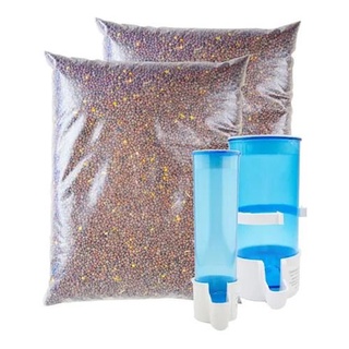 Kit Combo Nabão Semente Para Pássaros 2kg Com Comedouros Malha Fina