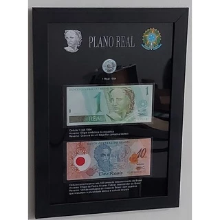 Quadro Expositor Album Porta Nota 10 Reais Polimero Cédula 1 Real Moeda 1994 Inox