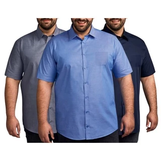 Kit 3 Camisa Masculina Social Extra Grande Camisa Social Manga Curta Plus Size Com Elastano Camiseta Social Tecido Não Amassa