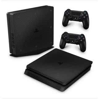 Adesivo Skin Playstation 4 Slim + 2 Skin Para Controle Fibra De Carbono Preto