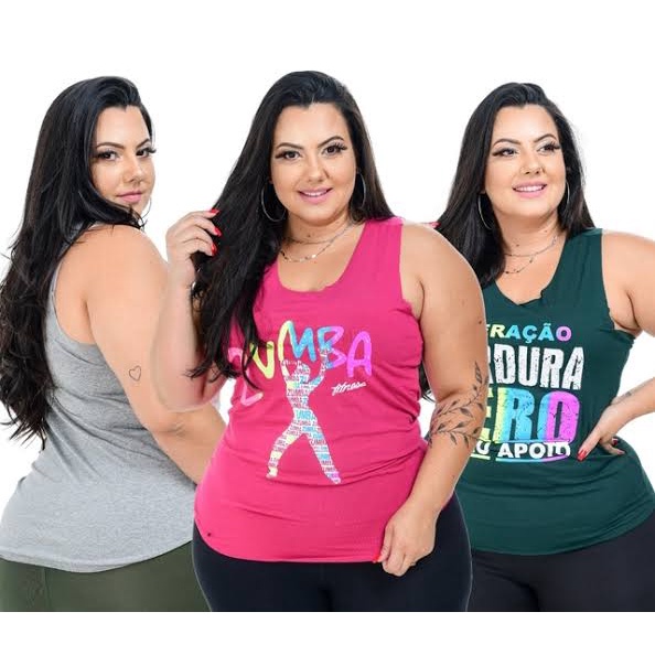 Kit 3 Camiseta Feminina Dry Fit Plus Size Fitness Academia