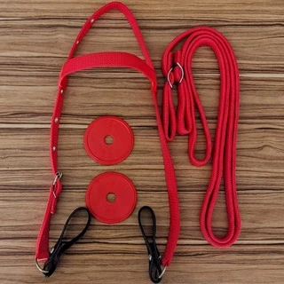 Kit para cavalo com cabeçada de fita redea de corda chata e protetor de bridão