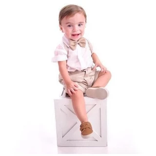 CONJUNTO BATIZADO Menino Infantil Roupa De Pajem Social, casamento, batismo pajem Camisa Gravata Bermuda e Suspensório