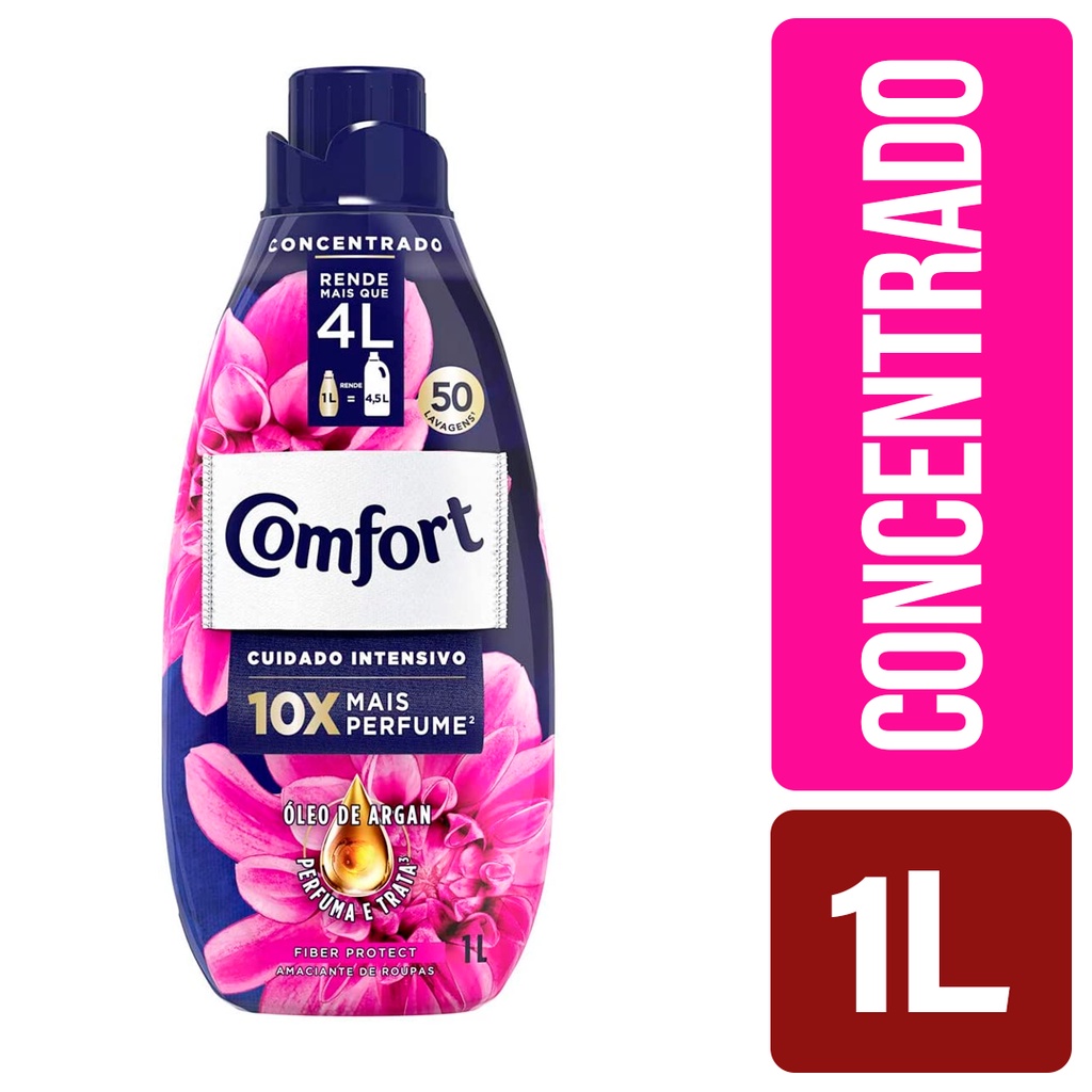 Amaciante Concentrado Comfort Expert Care Fiber Protect 1L, Comfort, Azul,  1 L