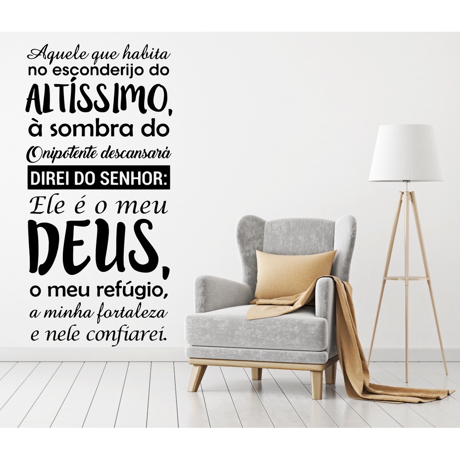 Adesivo de Parede Religioso Fé Salmos 91 Aquele Que Habita 1.10