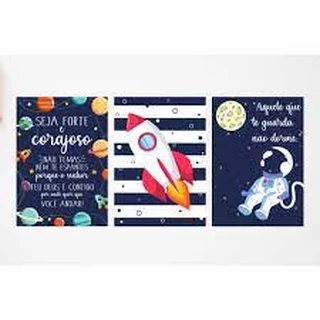 Quadro - Placa Decorativa - Seja forte e Corajoso - Foguete - Astronauta - Aquele que te guarda não dorme