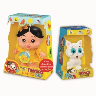 KIT Boneca + Mascote Turma da Monica Baby Magali + Mingau Fala Frases Adijomar Brinquedos