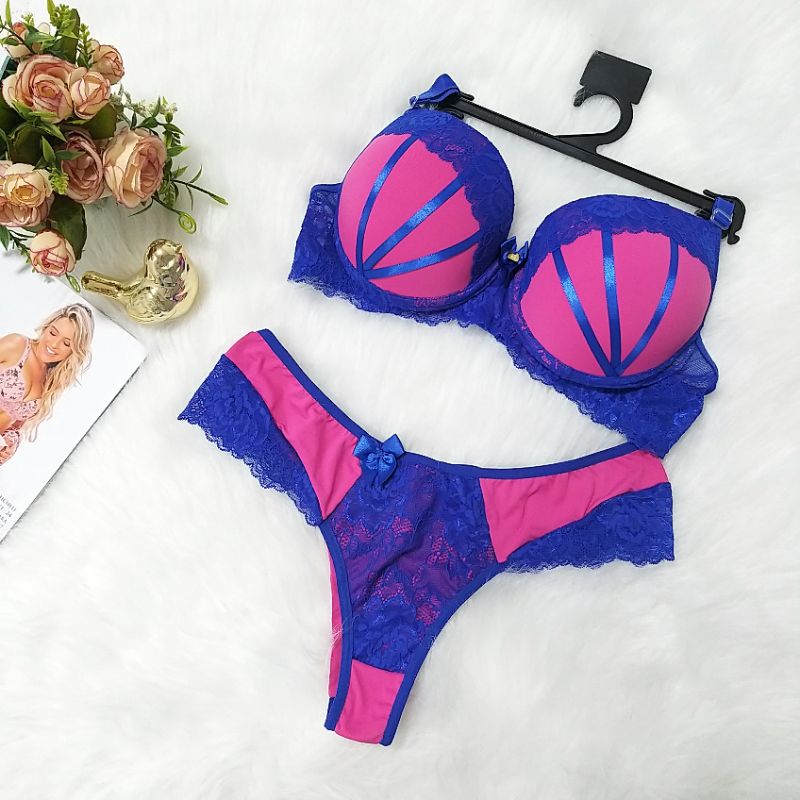 CONJUNTO DE LINGERIE COM DETALHES DE FITA DE CETIM - TAMANHO GG