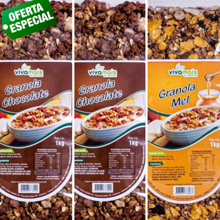 Kit 3 Granolas 1kg ( 2 Chocolate,1 Mel)