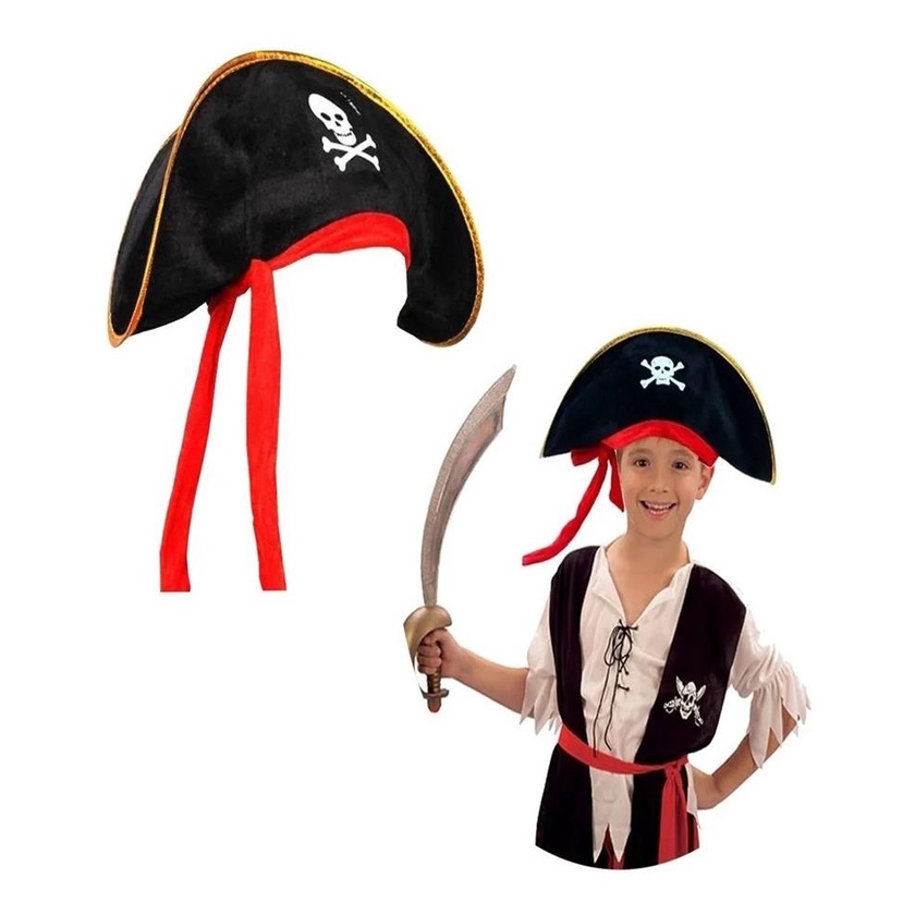 Chapéu de Pirata Infantil com Caveira e Borda Prata ou Dourada - Apollo  Festas
