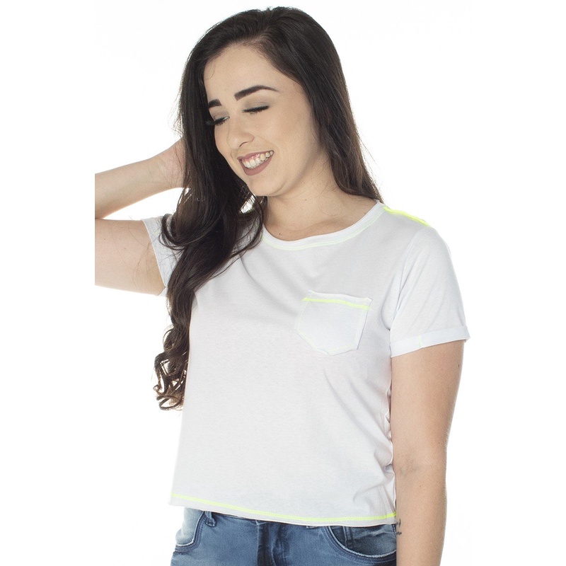 T-Shirt Cropped Branco/Verde Neon