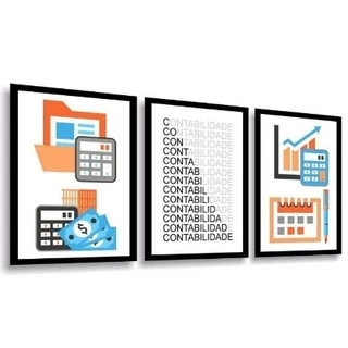 PLACA QUADRO DECORATIVO KIT 3 PEÇAS PROFISSÕES CONTABILIDADE