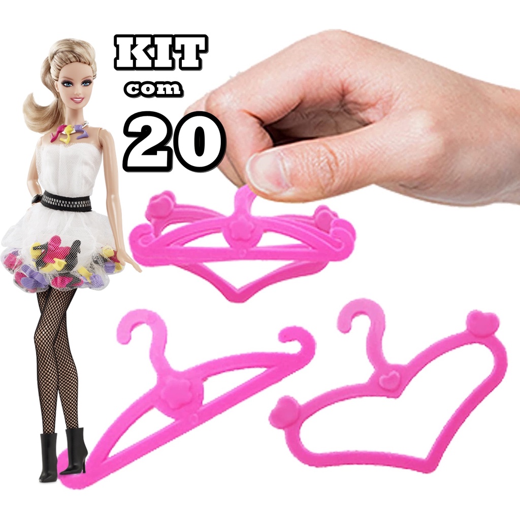 Kit 20 Cabides Coração Original Para Roupas Da Boneca Barbie