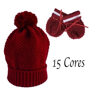 Kit touca e Luva em Tricot Macio de Linha inverno e verão para bebê 0 a 3 meses
