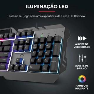Teclado Gamer LED Colorido Rainbow Trust GXT 853 Esca Metal - Resistente e Completo para Alto Desempenho