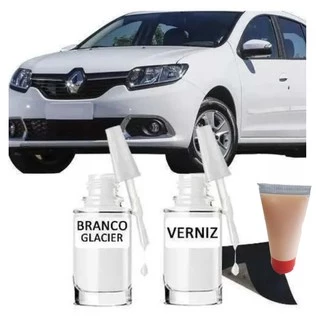 Tinta Tira Risco Automotivo Sandero Branco Glacier 10ml + Cera De Polir 15ml Para Polimento