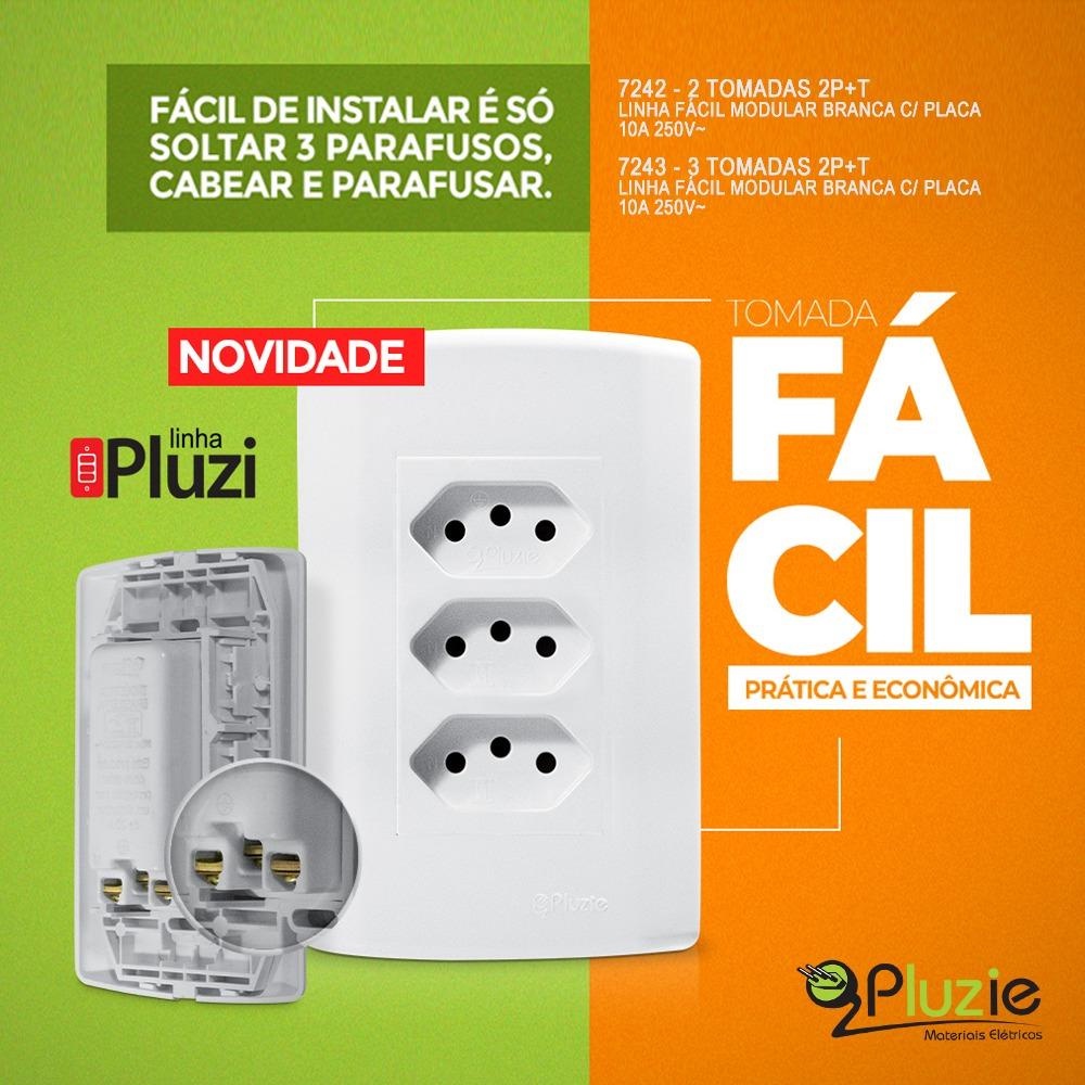 Tomada Tripla Monobloco 10a fácil Instalação Pluzie 4x2 Branca