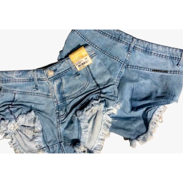 Short Feminino Degrant Jeans Cós Alto Detalhes Zig Zag | Shopee Brasil