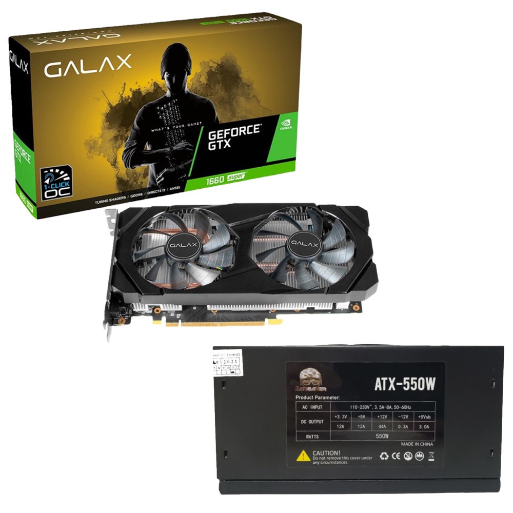 Kit Upgrade Galax GTX 1660 Super 6GB com Fonte Safe Gamer 550W Full Modular PFC Ativo