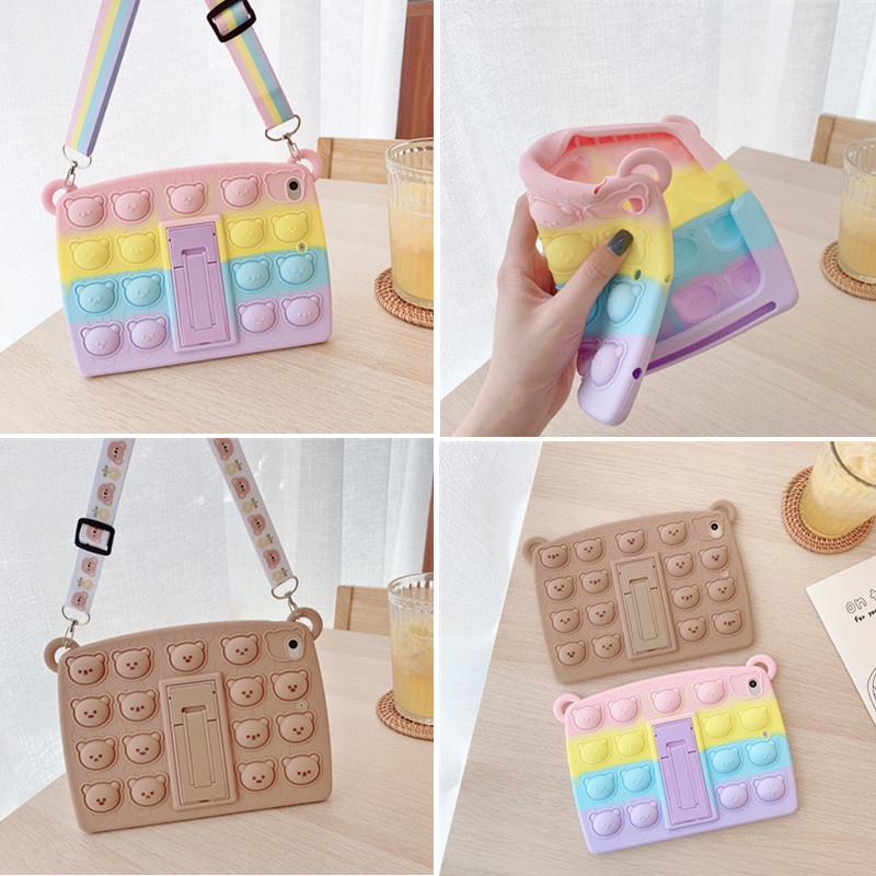 Para Samsung Galaxy Tab A7 A7 Lite S6 A 10.1TabA 8.0 , Pop Fidget Kids Toys Push It Bubble Lanyard Capa De Silicone À Prova De Choque