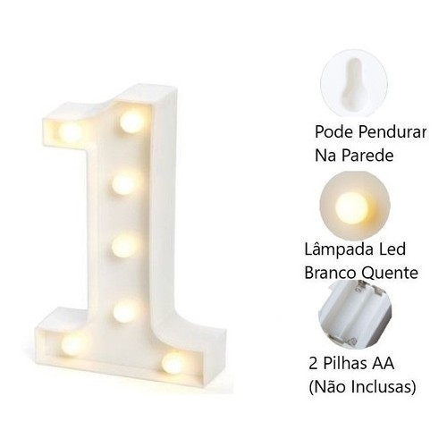 Luminária de LED Letra O Branca, Funcionamento: 2 Pilhas AA (Já inclusas).  por R$26,90