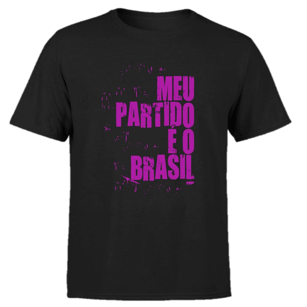 Camiseta Masculina Preta Meu Partido é o Brasil de Algodão
