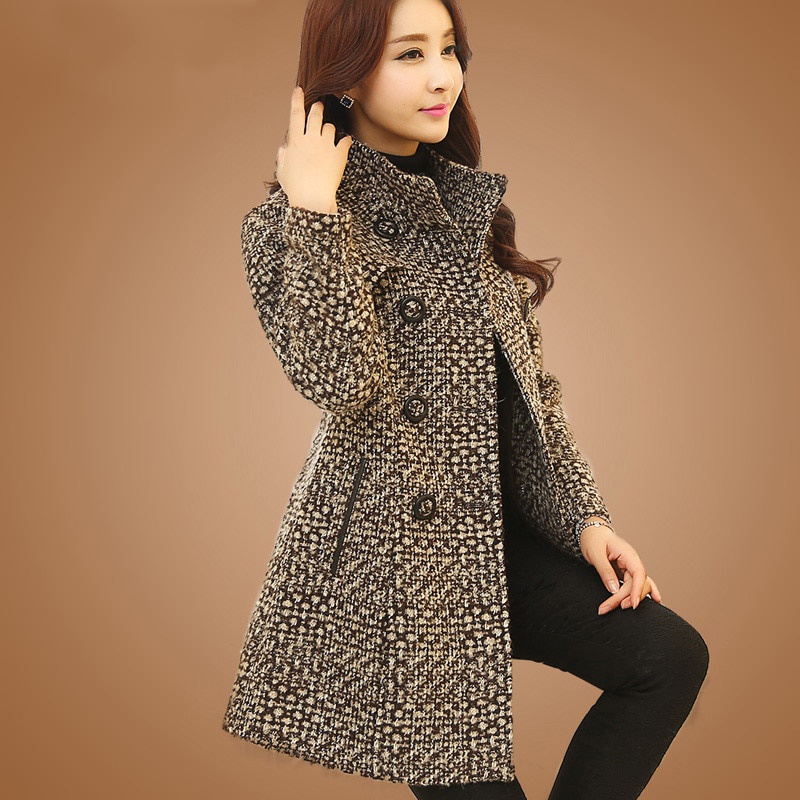 Novo casaco feminino de lã misturada, moda outono, inverno e outono e  elegante mãe de gola alta xadrez slim-fit longo casaco feminino de lã de  tweed
