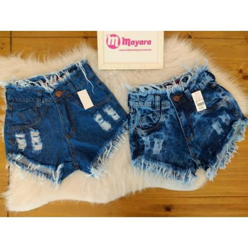 Short Feminino Estilista e moda Jeans Destroyed Curto: Estilo Quebrado