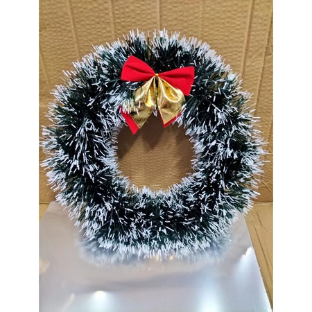 Guirlanda de natal enfeite com laço vermelho para porta 25~35cm nevada