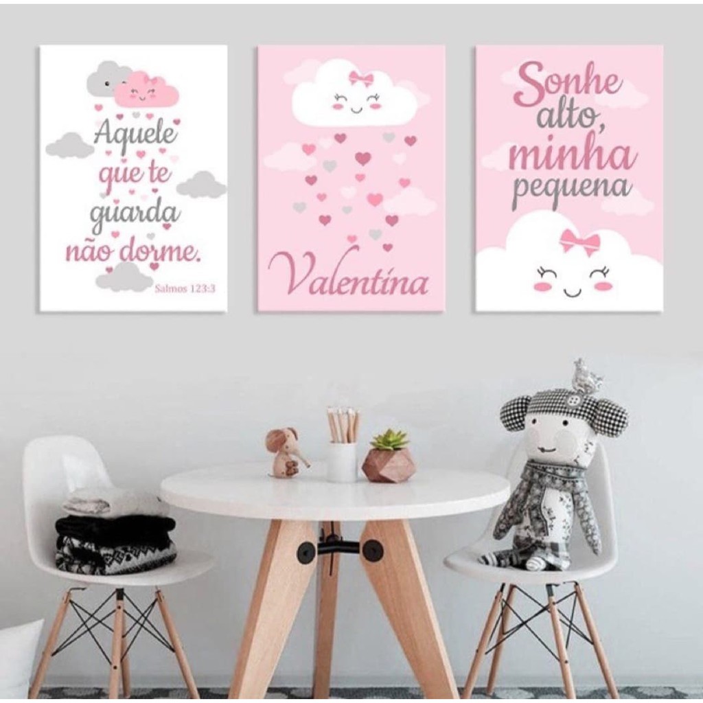 Kit Quadros Decorativos Quarto de Bebê Menina - Wallze