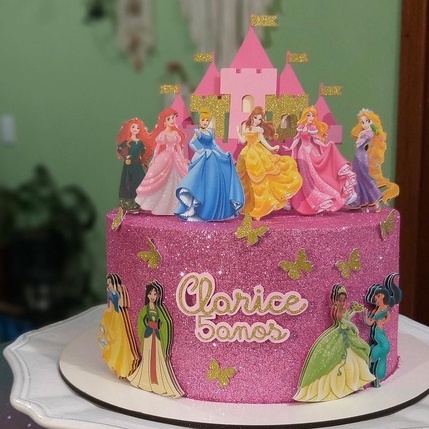 Bolo cor de rosa com princesas Disney™ - Entrega Grátis em 24h