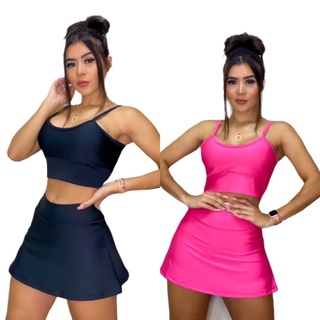 Kit com 2 conjuntos Top+Short Saia Fitness