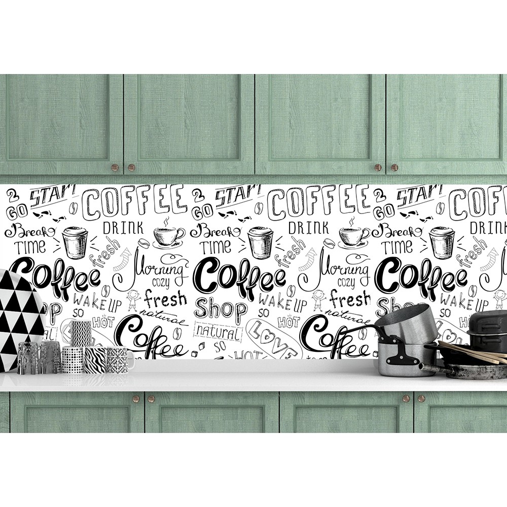 Papel de Parede Café coffee cozinha Branco e Preto Autocolante SKU-1522 ...