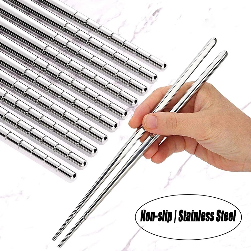 5 Pares De Pauzinhos De Aço Inoxidável Antideslizantes Conjunto Metálico Chopstick/Portable Reusable Food Sushi Sticks Home Kitchen Tools