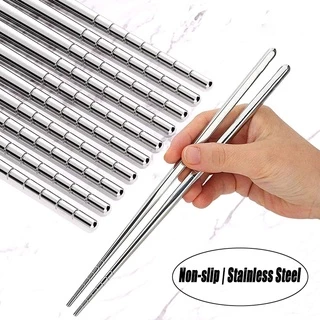 5 Pares De Pauzinhos De Aço Inoxidável Antideslizantes Conjunto Metálico Chopstick/Portable Reusable Food Sushi Sticks Home Kitchen Tools