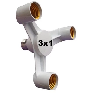 Prolongador Adaptador Extensor Soquete Bocal Lâmpada E27 - 3 Lâmpadas - 3x1 - 3 em 1 - Multiplo - Triplo