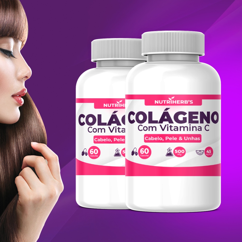 Kit 2x Colageno Hidrolisado 1000mg com Vitamina C 60 Cps Unha, Cabelo E ...