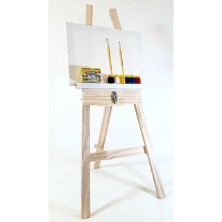 Kit De Pintura Infantil no Cavalete e 1 Tela Tam 30x40cm - COMPOSIÇÃO DO KIT DE PINTURA INFANTIL - 1 CAVALETE DOBRAVEL - P/ O PEQUENO PINTOR - 1 TELA Tam 30X40CM - 2 PINCEIS Numero 2 e 8 - 6 TINTAS NÃO TOXICA (BASE DE ÁGUA) Tinta Guache..