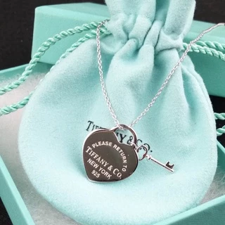 Colar Coração com Chave Tiffany Corrente Pingente de Prata 925