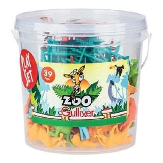 Balde Zoológico 39 Animais Miniaturas Gulliver c/ Cercados!