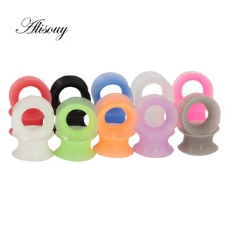 Alisouy 2pc Silicone Verde Rosa Púrpura Laranja Flexível Túnel Fino Duplo Flared Flesh Ear Plugs Gauge Expander Stretcher Earlets Brincos Piercing