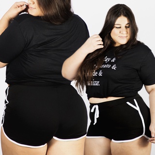 KIT 03 SHORTS PLUS SIZE FEMININO 48 ao 52 LISOS PRETO CONFORTÁVEIS