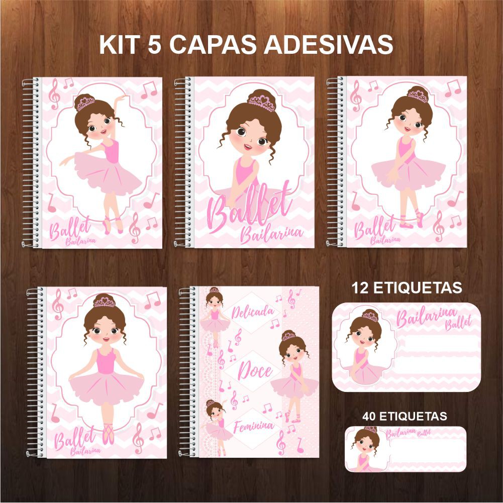 Adesivos Escolar Kit Capa De Caderno + Etiquetas Bailarina | Shopee Brasil