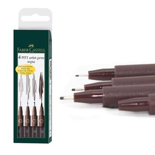 Kit De Canetas Pitt Faber Castell Na Cor Sépia - Estojo Com 4 Pontas