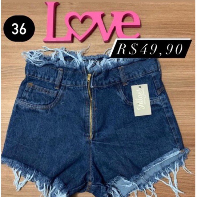 Short Jeans Feminino Com Ziper Fecho Cintura Alta