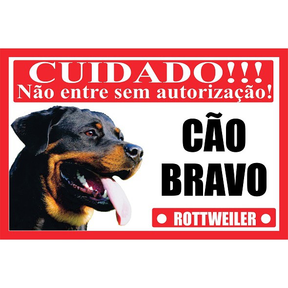 Placa Advertência Cuidado Cão Bravo Rottweiler Shopee Brasil